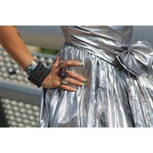 Vintage Rob Hill for Mister Jay Wet Silver Metallic Prom Cocktail Party Dress